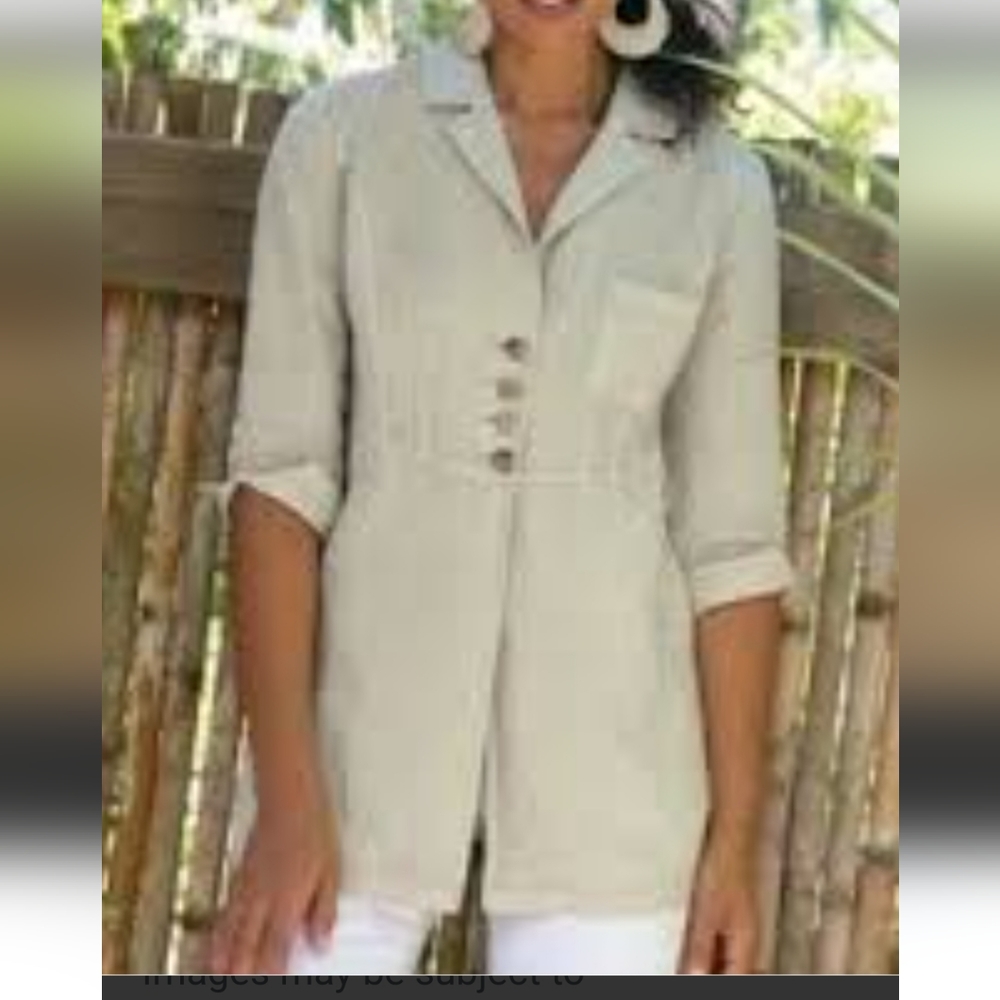 Soft Surroundings Eza 100% Linen safari lagenlook stone Jacket Size small